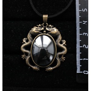 Кулон из гематита, овал 25х18мм, оправа цвет бронза "2 дракона"