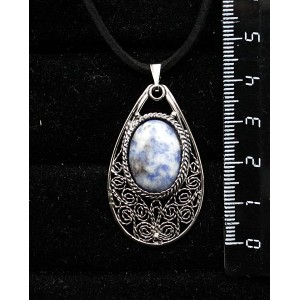 Кулон из лазурита бело-синего, филигрань, ручная работа, камень овал 18х13мм