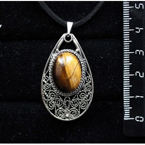 Кулон из тигрового глаза, филигрань, ручная работа, камень овал 18х13мм