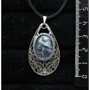 Кулон из флюорита, филигрань, ручная работа, камень овал 18х13мм