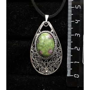 Кулон из цоизита, филигрань, ручная работа, камень овал 18х13мм