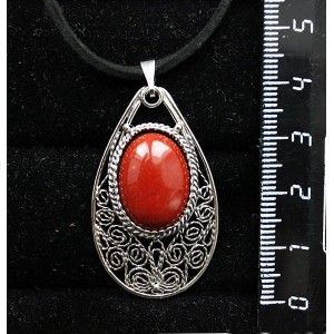 Кулон из яшмы красной, филигрань, ручная работа, камень овал 18х13мм