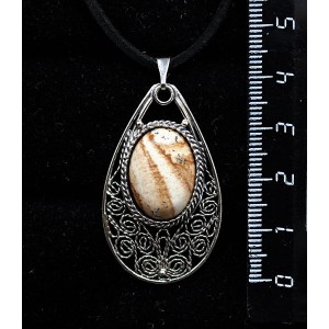 Кулон из яшмы песочной, филигрань, ручная работа, камень овал 18х13мм