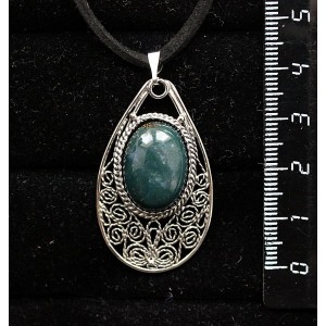 Кулон из яшмы зеленой, филигрань, ручная работа, камень овал 18х13мм
