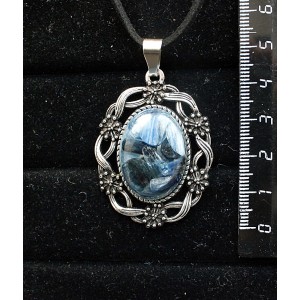 Кулон из кианита (кабошон-мозаика), овал 25х18мм, основа"торжество"