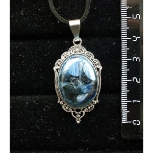 Кулон из кианита (кабошон-мозаика), овал 25х18мм, основа "медальон"