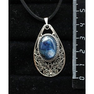 Кулон из кианита (кабошон-мозаика), филигрань, ручная работа, камень овал 18х13мм