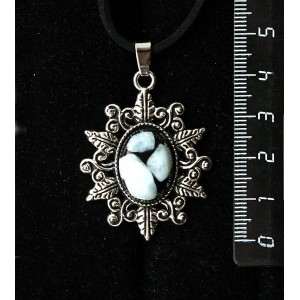 Кулон из ларимара (кабошон-мозаика), овал, 18х13мм, оправа "папоротник"