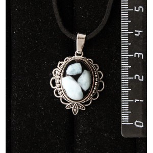 Кулон из ларимара (кабошон-мозаика) овал, 18х13мм, оправа "трилистник"