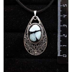 Кулон из ларимара (кабошон-мозаика), филигрань, ручная работа, камень овал 18х13мм