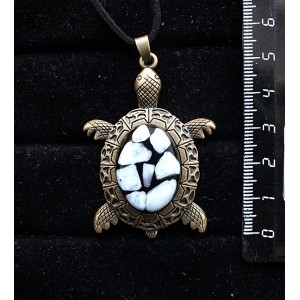 Кулон из ларимара (кабошон-мозаика), овал 25х18мм, "черепаха" оправа цвет бронза