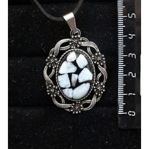 Кулон из ларимара (кабошон-мозаика), овал 25х18мм, оправа "торжество"