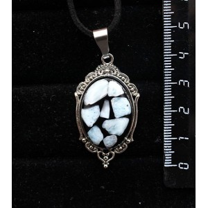 Кулон из ларимара (кабошон-мозаика), овал 25х18мм, оправа "медальон"