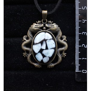 Кулон из ларимара (кабошон-мозаика), овал 25х18мм, оправа цвет бронза "2 дракона"