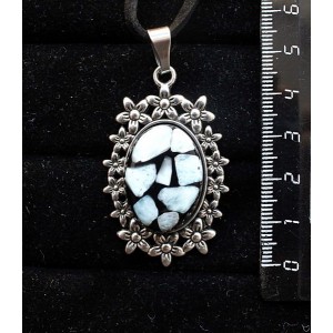 Кулон из ларимара (кабошон-мозаика), овал 25х18мм, оправа "клумба"