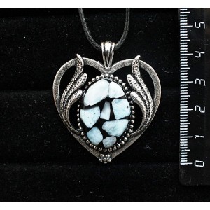 Кулон из ларимара (кабошон-мозаика), овал 25х18мм, оправа "сердце с крыльями"