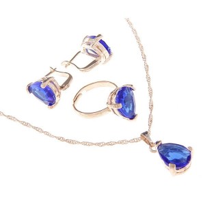 Гарнитур 3 предмета: серьги, кулон, кольцо безразмерное капля, цвет синий (пластик)