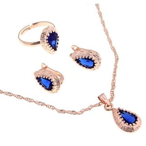 Гарнитур 3 предмета: серьги, кулон, кольцо безразмерное "Эдель" капля, цвет синий (стекло)