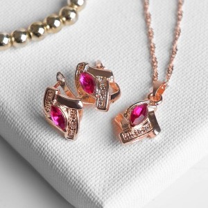 Комплект: серьги, кулон "Эдель", цвет красно-розовый, цвет золотистый (акрил,)