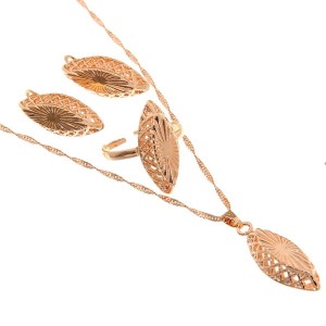 Гарнитур 3 предмета: серьги, кулон, кольцо безразмерное "Эдель" бочонок резной, цвет золотистый