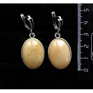 Серьги из авантюрина желтого, простой овал 25х18мм, швензы посеребрение