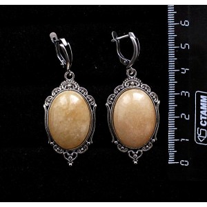 Серьги из авантюрина желтого, овал 25х18мм, оправа "медальон", швензы посеребрение