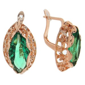 Серьги со стразами "бочонок ажурный", цвет изумруд, цвет золотистый (стразы)