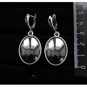 Серьги из гематита, простой овал 25х18мм, швензы посеребрение