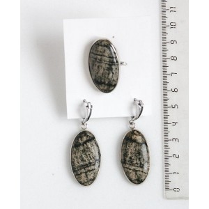 Кольцо и серьги из скарна, овал 33х17 мм, швензы посеребрение р-р 17-19