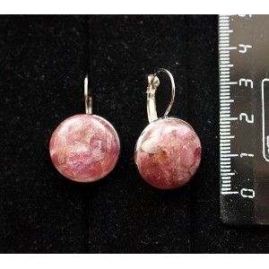 Серьги из турмалина розового (кабошон-мозаика), круг 18мм, замок петелька