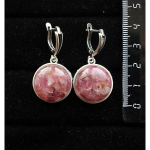 Серьги из турмалина розового (кабошон-мозаика), круг 18мм, швензы посеребрение