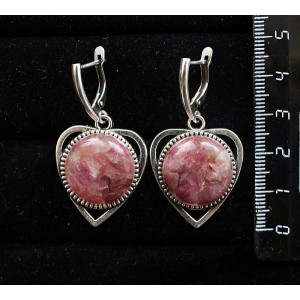 Серьги из турмалина розового (кабошон-мозаика) "сердечко", круг 18мм, швензы посеребрение