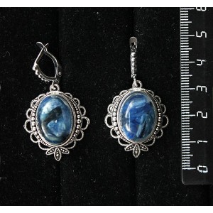 Cерьги из кианита (кабошон-мозаика) овал 18х13мм, оправа "трилистник", швензы посеребрение