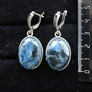 Серьги из кианита (кабошон-мозаика), простой овал 25х18мм, швензы посеребрение