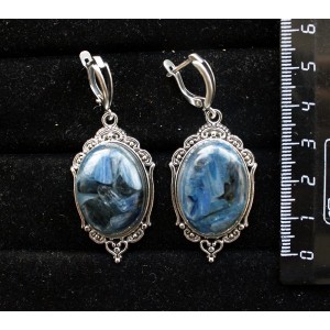 Серьги из кианита (кабошон-мозаика), овал 25х18мм, основа "медальон", швензы посеребрение