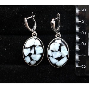 Серьги из ларимара (кабошон-мозаика), простой овал 25х18мм, швензы посеребрение