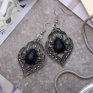 Серьги ассорти капля изящность, ажурная, цвет чёрный, цвет серебристый (пластик, бижутерный сплав)