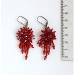 Серьги "ёжик", бусины хрусталь + бисер, цвет красный