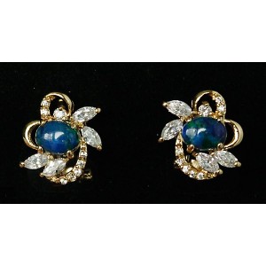 Серьги из азурита "4 страза+цирконы"