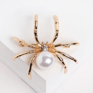 Брошь "Паук" жемчужинка, цвет белый, цвет золотистый