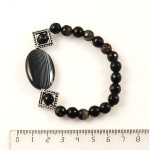 Браслет из агата черного с фурнитурой, овал 30х20мм + шарик 8мм огранка