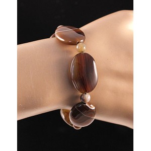 Браслет из агата кофейного (тонировка), овал 25х18мм + шарик 6мм