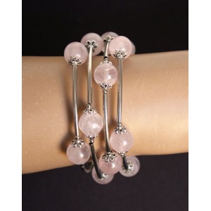 Браслет из розового кварца на струнке шарик 10мм, 3-4 оборота