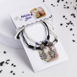 Браслеты "На волне" клевер, цвет чёрно-белый