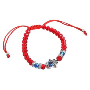 Браслет-оберег "Рука счастья Хамса", хрусталики, цвет красный Браслет-оберег "Рука счастья Хамса", хрусталики, цвет красный
