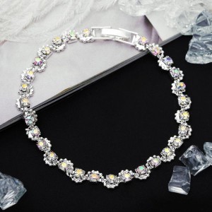 Браслет со стразами "Лёд" ручей, цвет радужный, цвет серебристый