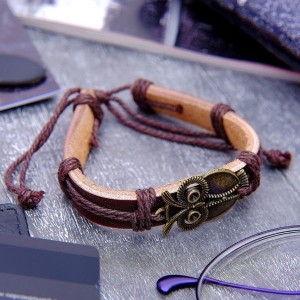 Браслет кожа "Стиль" сова, цвет коричневый, цвет золотистый