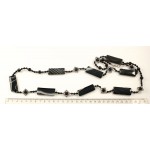 Колье длинное 88см из агата черного, прямоугольник 40х15мм + шарик 8мм огранка