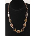 Колье из агата кофейного (тонировка), овалы 25х18мм + шарик 6мм