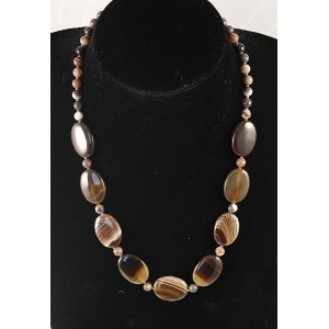 Колье из агата кофейного (тонировка), овалы 25х18мм + шарик 6мм